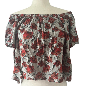 ASTR The Label Pale Blue floral‎ off shoulder crop top L
